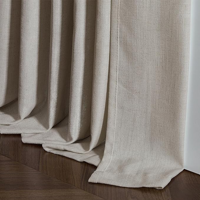 Flax Linen Curtains Pinch Pleated 84 Inch Length 2 Panels for Living Room Bedroom Burlywood Birch Semi Sheer Rustic Farmhouse Back Tab Pinch Pleat Hooks Rings Window Curtain 84 Inches Long Taupe