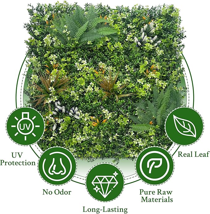 Artificial Grass Boxwood Hedges Wall Panels: 20"x20" 12P UV-Anti Faux Greenery Fake Ivy Leaves Privacy Fence Screen Backdrop for Garden Covering Privacy, Outdoor Indoor Decor