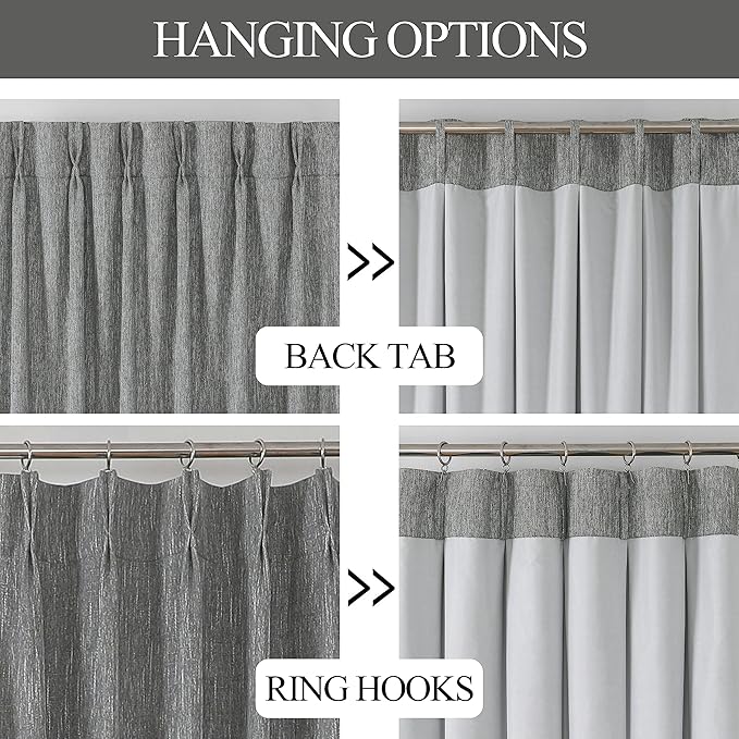 Vision Home Charcoal Grey Pinch Pleated Full Blackout Curtains Room Darkening Window Curtains for Living Room Bedroom Thermal Insulated Pinch Pleated Drapes with Hooks Back Tab 2 Panel 40" Wx102 L
