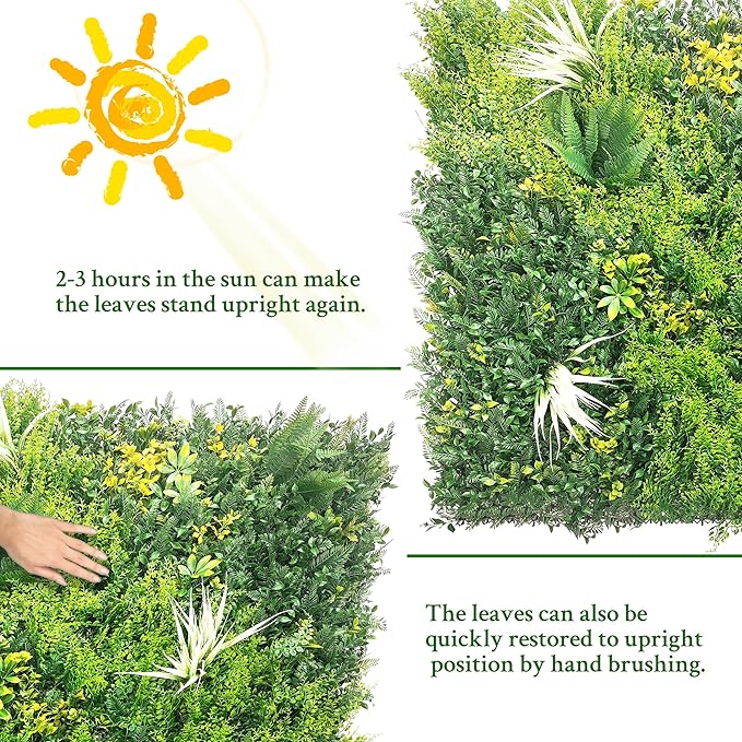 Artificial Grass Wall Boxwood Panels: 40" x 40" (11.5 sqft) Greenery Ivy Privacy Fence Faux Backdrop with UV Protection Vine Leaf Hedge for Garden Covering Privacy, Home Decor