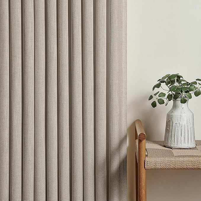Modern Farmhouse Linen Curtains 80 Inches Long 2 Panels Set for Living Room Bedroom Pinch Pleated Back Tab Thick Drapes Neutral Decor Taupe Semi Sheer 80 Inch Curtains for Dining Room Window Cabin