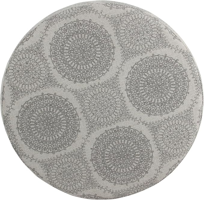 Homepop Home Decor | Upholstered Round Storage Ottoman | Ottoman with Storage for Living Room & Bedroom (Grey Medallion) 24.0 In. X 24.0 In. X 17.0 In.