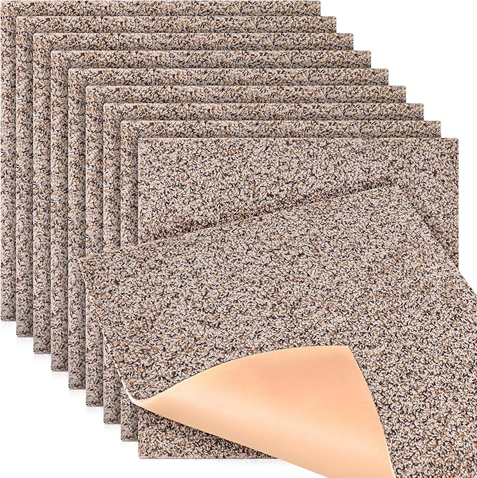 Feather Peel and Stick Carpet Tiles, Attached Cushion, Easy DIY Install, Soft Residential Carpet, American Made, Seamless Appearance, Plush (10 Tiles - 22.5 Square Feet) (Soar, 18x18)