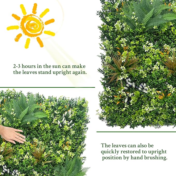 Artificial Grass Boxwood Hedges Wall Panels: 20"x20" 12P UV-Anti Faux Greenery Fake Ivy Leaves Privacy Fence Screen Backdrop for Garden Covering Privacy, Outdoor Indoor Decor