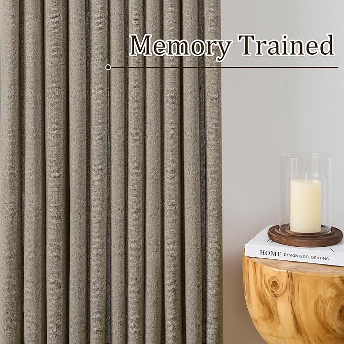 Custom Length Curtains 92 Inches Long,Pinch Pleated Linen Blend Back Tab with Hooks Boho 70s Curtains for French Door Living Room W50 x L92 Khaki