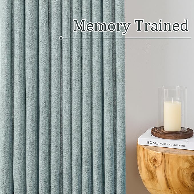 Light Blue Linen Pinch Pleat Curtains 92 Inches Long 50 Wide Per Panel Pleated Semi Sheer Textured Drapes Hooks Back Tab Coastal Modern Light Filtering Curtain 2 Panels Set
