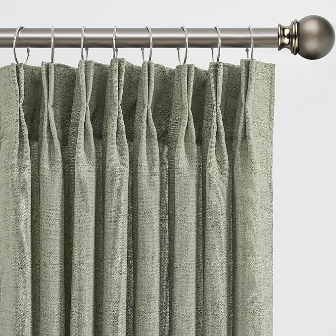 RAIN CITY 96 Inch Long Curtains Pinch Pleat, Back Tab Track System Sheer Pleated Curtains for Bedroom Village Dining Room,Country Farmhouse 96 Length 2 Panel Set,Sage Green Color 42 Inches Wide